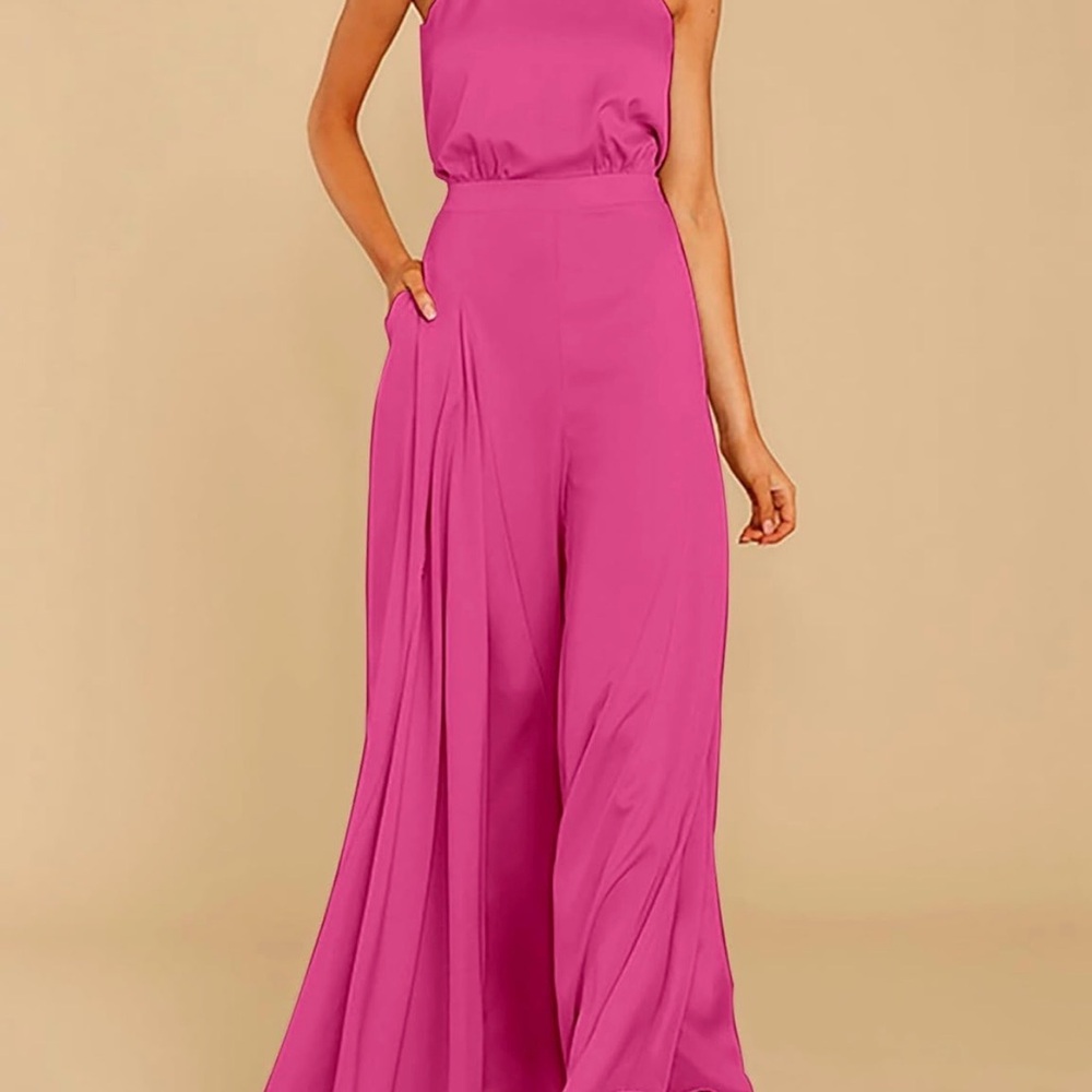 Elegant Pink Halter Jumpsuit - Picture 5 of 5